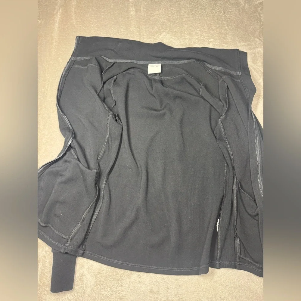Varley Women’s Black Full Zip Mock Neck Ribbed Sides Athletic Jacket Size Large